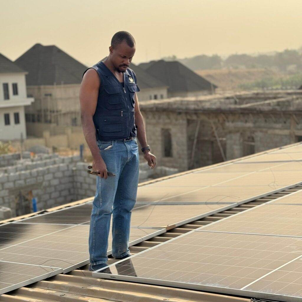 Properly installed solar panels on a residential rooftop in Nigeria — a model of solar installation safety done right by Gozzy Tech Engineer.